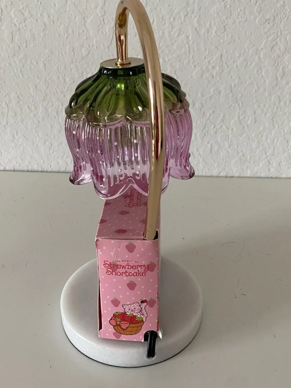 Strawberry Shortcake Candle Warmer Lamp Glass Shade PINK W/Marble Base VIRAL NEW